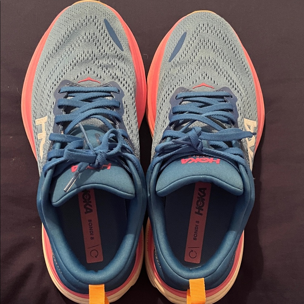 Hoka Bondi Vibrant Blue and Pink Sneakers